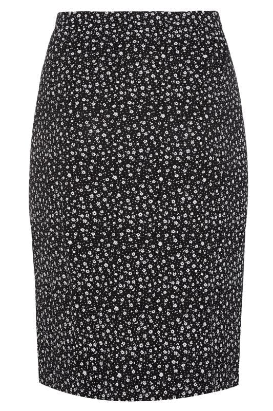 Black Ditsy Floral Spot Midi Tube Skirt | Yours Clothing 5