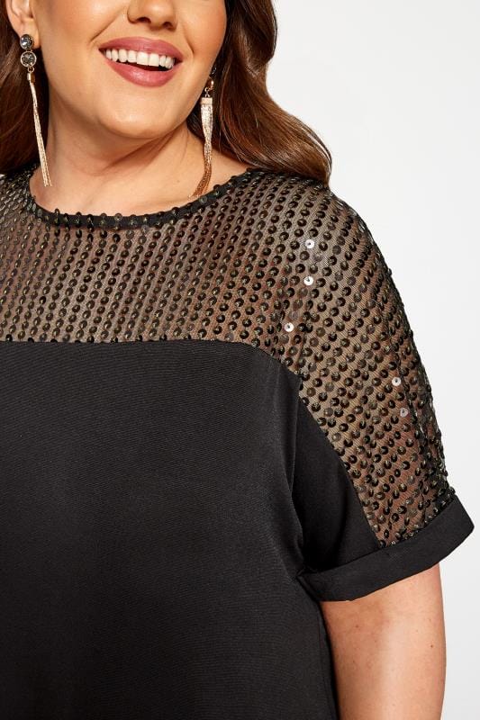 Black Sequin Sparkle Top | Yours Clothing