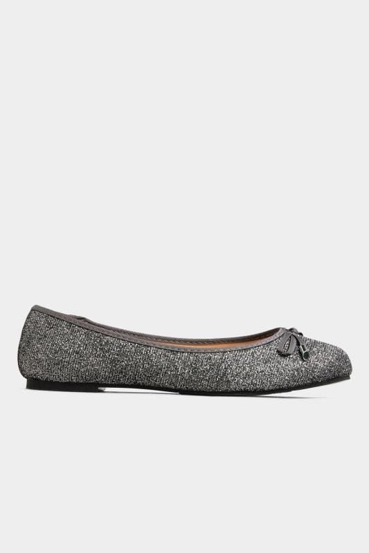 Grey Glitter Bow Ballerina Pumps In Extra Wide Fit | Yours Clothing 4