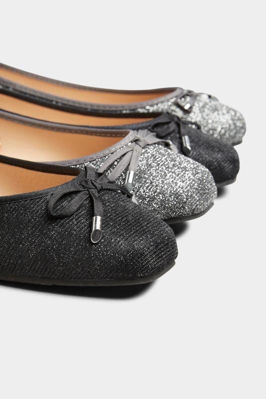 Grey Glitter Bow Ballerina Pumps In Extra Wide Fit | Yours Clothing 7
