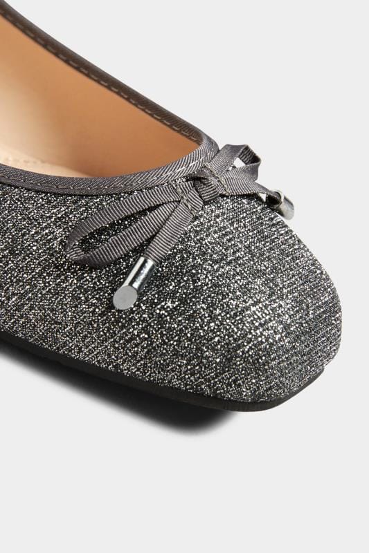 Grey Glitter Bow Ballerina Pumps In Extra Wide Fit | Yours Clothing 6