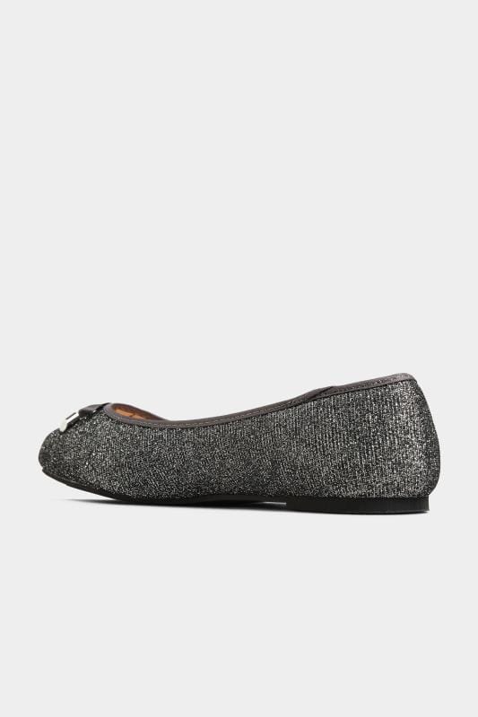 Grey Glitter Bow Ballerina Pumps In Extra Wide Fit | Yours Clothing 5