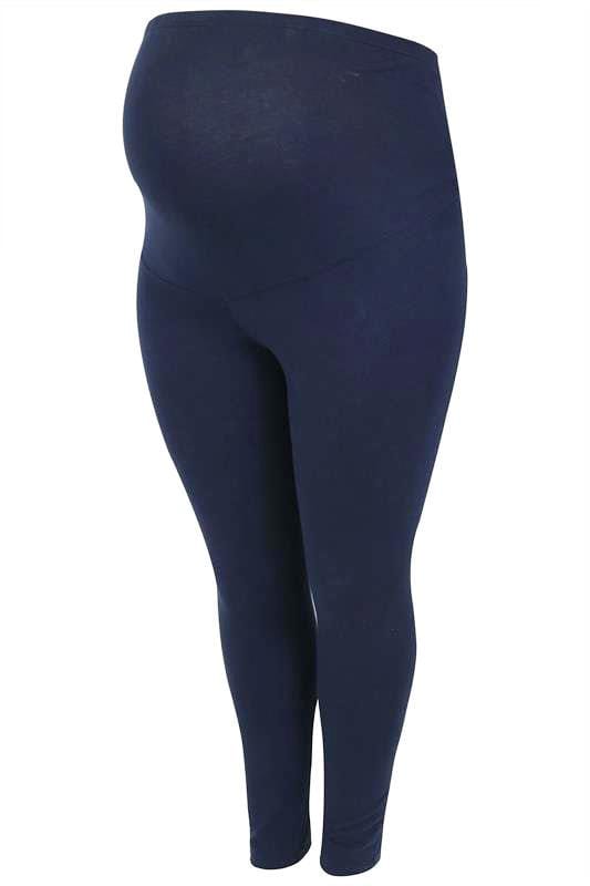 BUMP IT UP MATERNITY Curve Navy Blue Cotton Essential Leggings With Comfort Panel 3