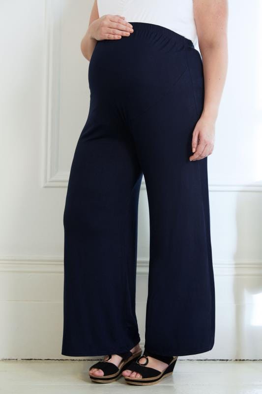 Bump It Up Maternity Navy Palazzo Trousers With Comfort Panel Plus