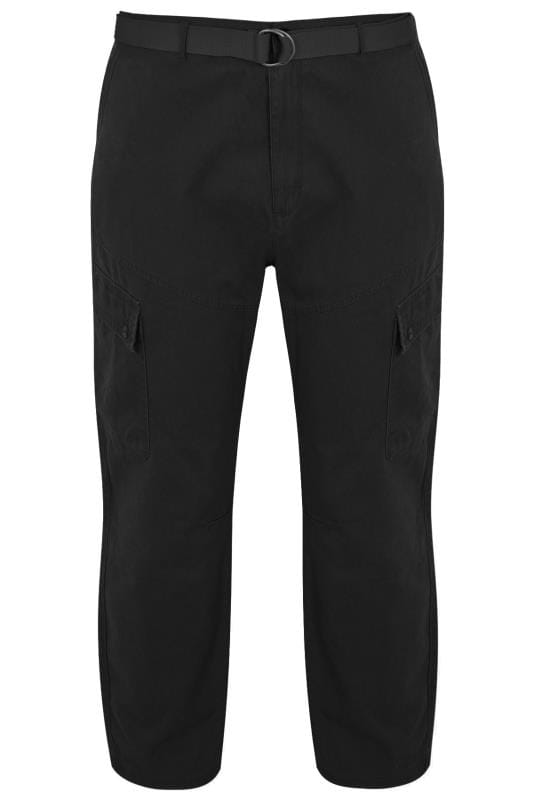 Men's Cargo Trousers BadRhino Big & Tall Black Cargo Trousers With Utility Pockets & Canvas Belt