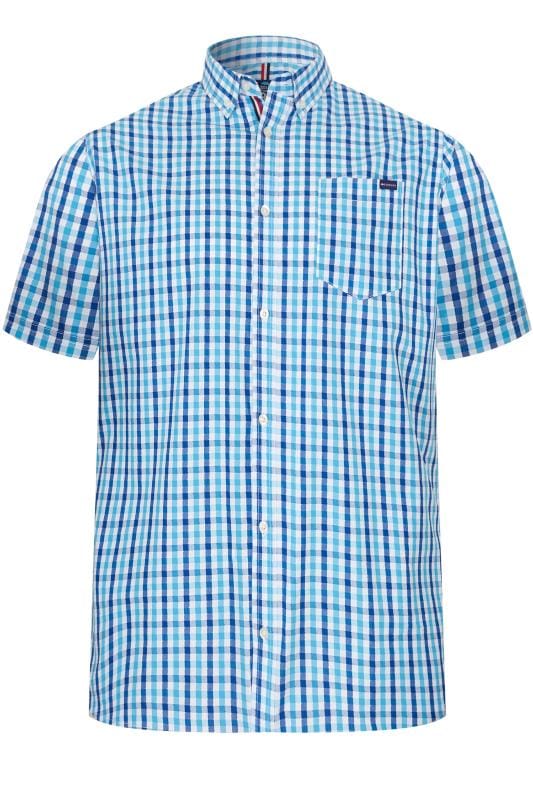 Casual Shirts Grande Taille BadRhino Blue Check Short Sleeve Shirt