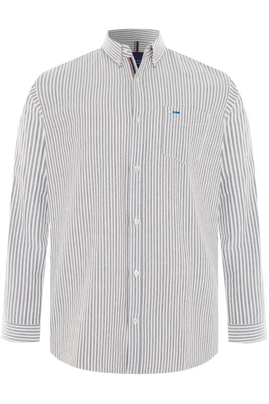 Plus Size Smart Shirts BadRhino Big & Tall Blue & Grey Striped Long Sleeved Oxford Shirt