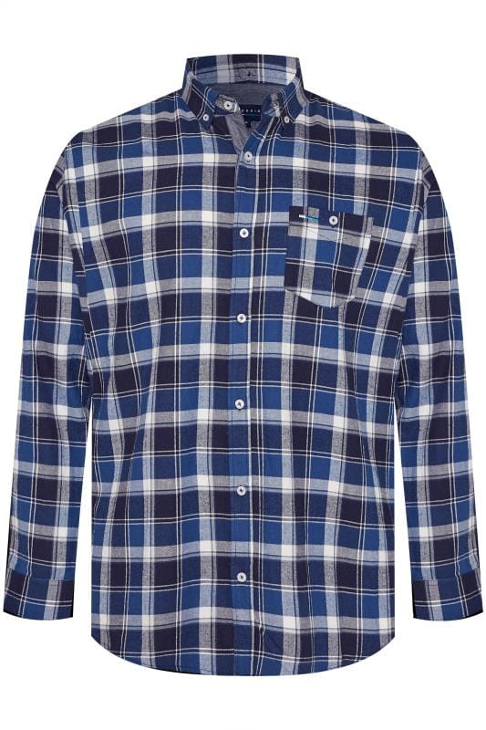 Men's Casual Shirts BadRhino Blue Large Check Flannel Brushed Shirt