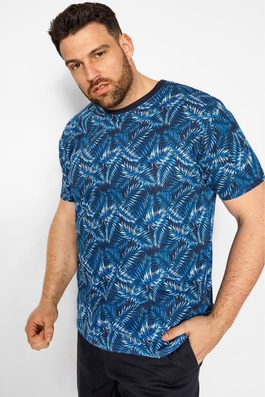 BadRhino Big & Tall Blue Tropical Leaf Print T-Shirt 2