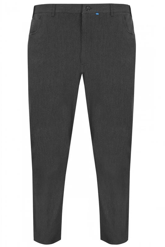BadRhino Big & Tall Dark Grey Smart Straight Leg Stretch Trousers With 5 Pockets 3