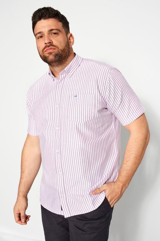 BadRhino Big & Tall Lilac Purple Striped Short Sleeved Oxford Shirt 2
