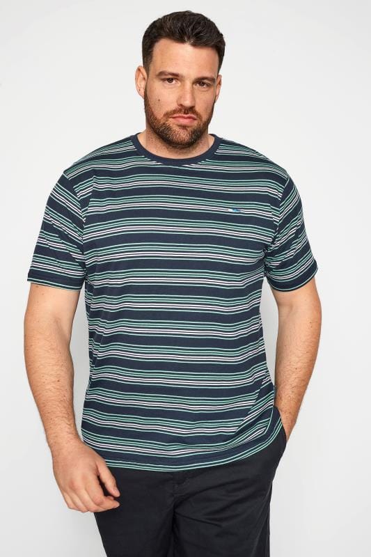 BadRhino Big & Tall Navy Blue & Green Stripe T-Shirt 2