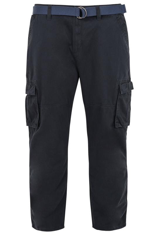 Men's Cargo Trousers BadRhino Navy Cargo Trousers With Utility Pockets & Canvas Belt