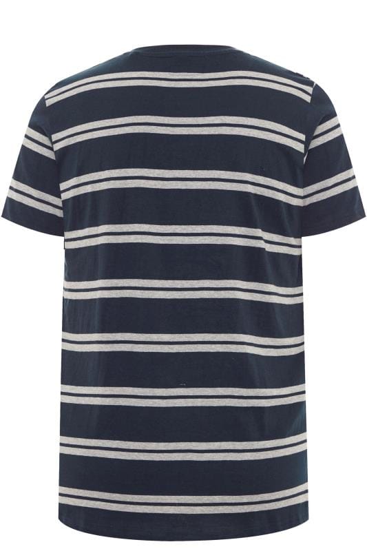 BadRhino Big & Tall Navy Blue & Grey Striped Grandad T-Shirt 6
