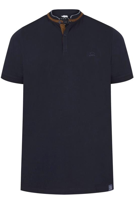 BadRhino Navy Stretch Grandad Polo Shirt, Extra large sizes L,XL,2XL ...