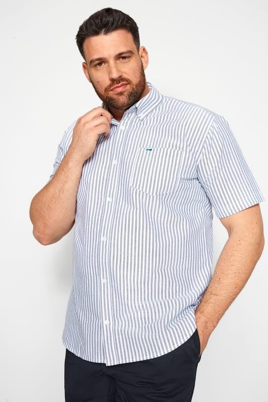 BadRhino Big & Tall Blue Striped Short Sleeved Oxford Shirt 2