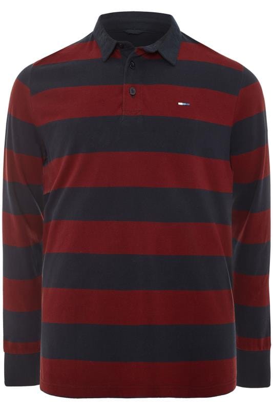 BadRhino Big & Tall Navy Blue and Burgundy Red Stripe Polo Shirt 1