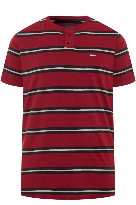 Plus Size T-Shirts BadRhino Red Striped Grandad T-Shirt