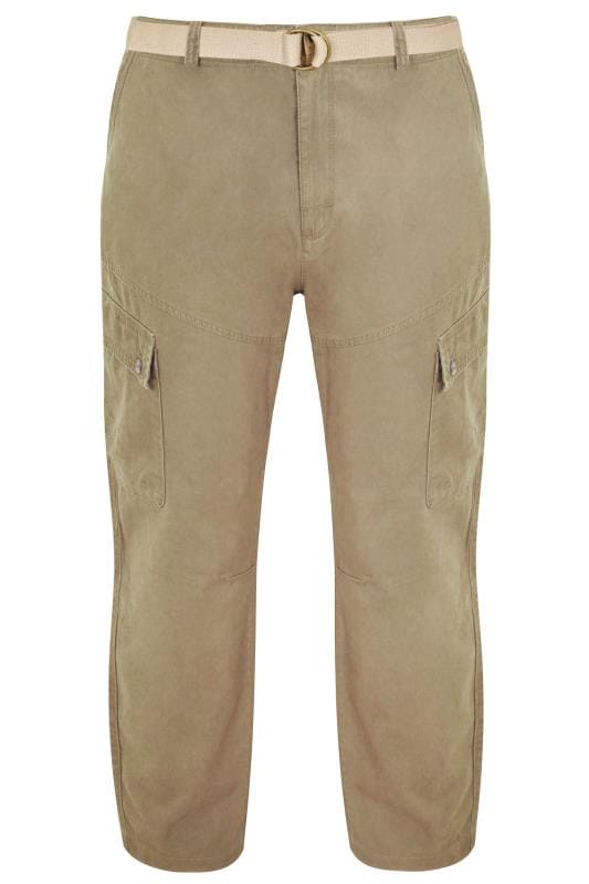 BadRhino Big & Tall Stone Brown Cargo Trousers With Utility Pockets & Canvas Belt 1