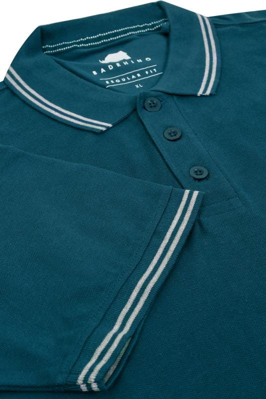 BadRhino Teal Blue Textured Tipped Polo Shirt 6