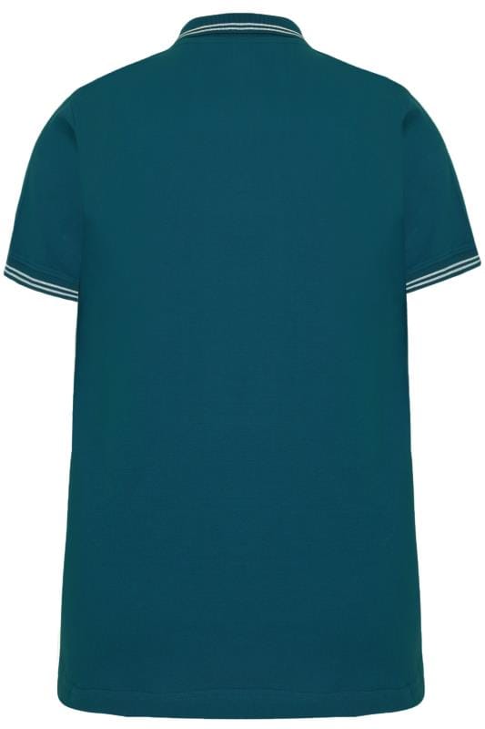 BadRhino Teal Blue Textured Tipped Polo Shirt 4