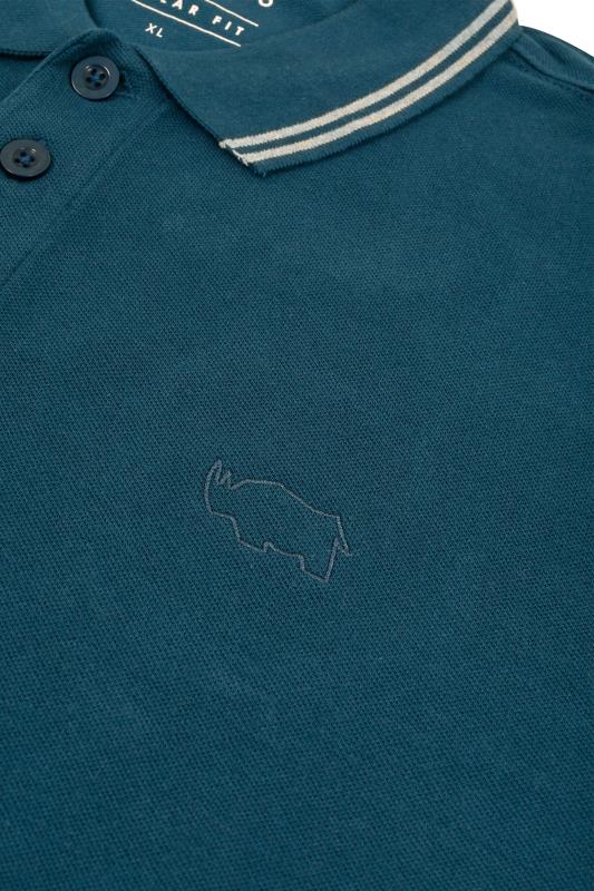 BadRhino Teal Blue Textured Tipped Polo Shirt 7