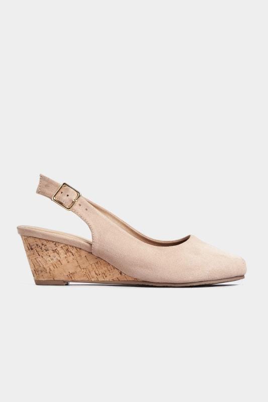 Nude Slingback Wedges In Extra Wide Fit | Yours Clothing