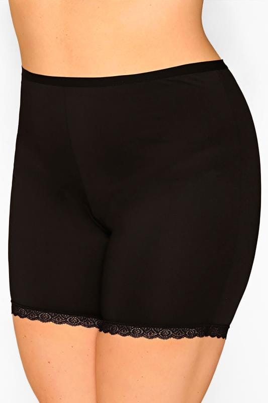 Curve Black Lace Trim Anti Chafing High Waisted Shorts 1