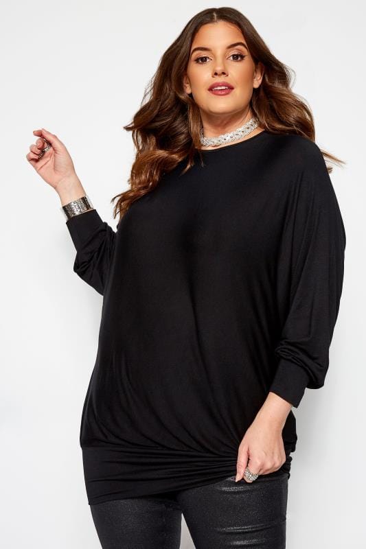 Black Batwing Bubble Hem Top | Yours Clothing