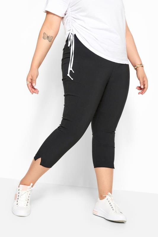 Plus Size Cropped Trousers Black Bengaline Cropped Pull On Trousers