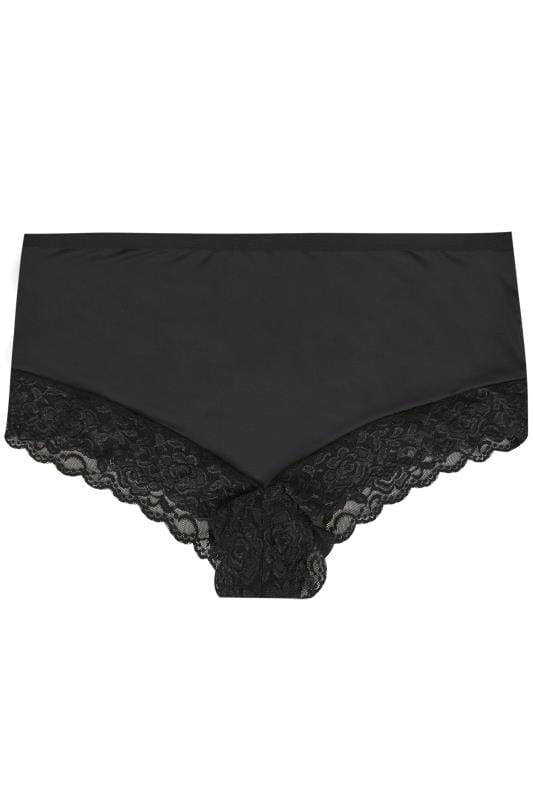 Plus Size Black Lace Trim High Leg Knickers | Yours Clothing 2