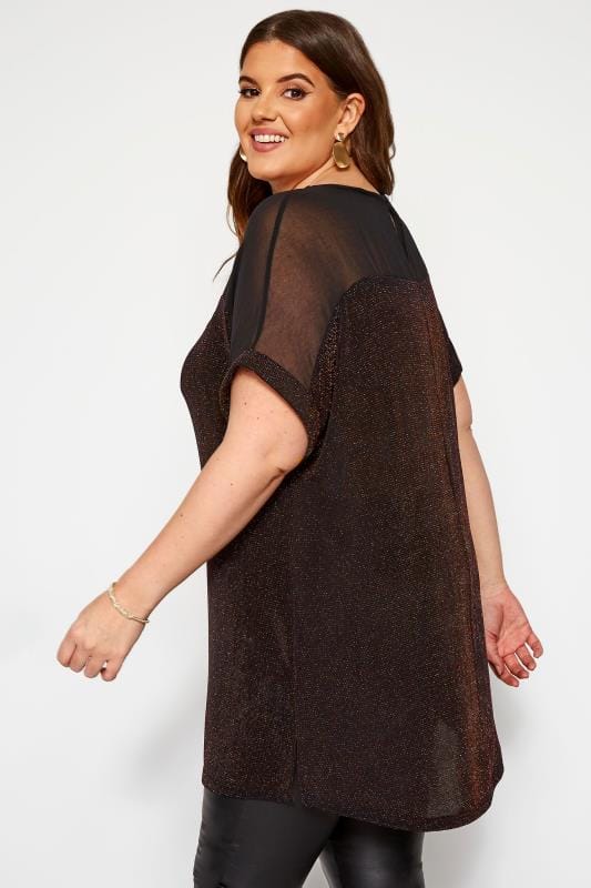 Black & Bronze Textured Sparkle Chiffon Top | Yours Clothing