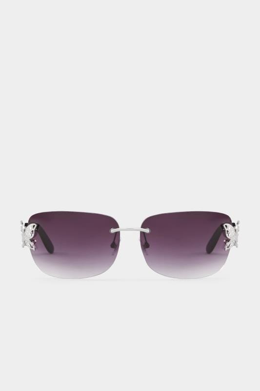 Plus Size Sunglasses Black Butterfly Frameless Sunglasses