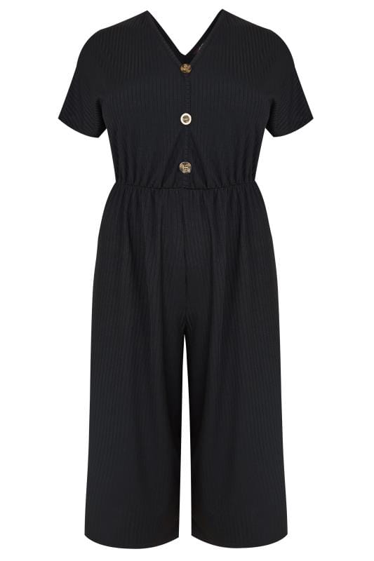 Black Button Front Jumpsuit, Plus size 16 to 36 | Yours Clothing