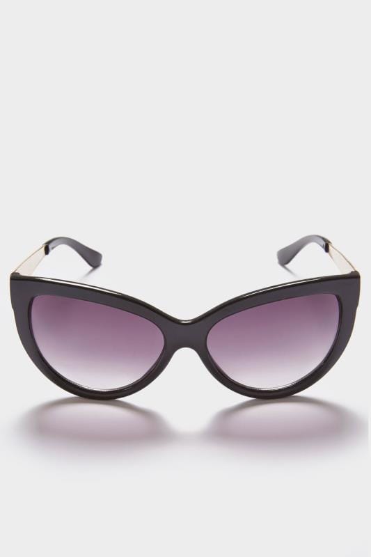 Black Cat Eye Sunglasses With Gold Tone Arms With Uv 400 Protection 