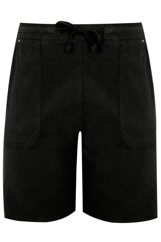 Black Cool Cotton Pull On Shorts, plus size 16 to 36 | Yours Clothing