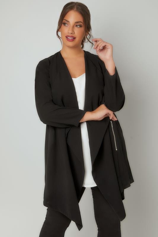 black waterfall jacket plus size