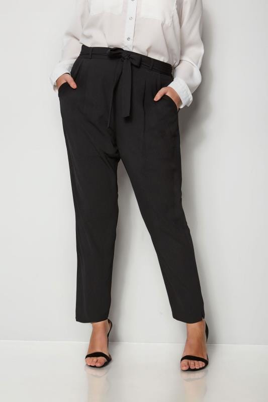 Black Crepe Tapered Trousers, plus size 16 to 36  1