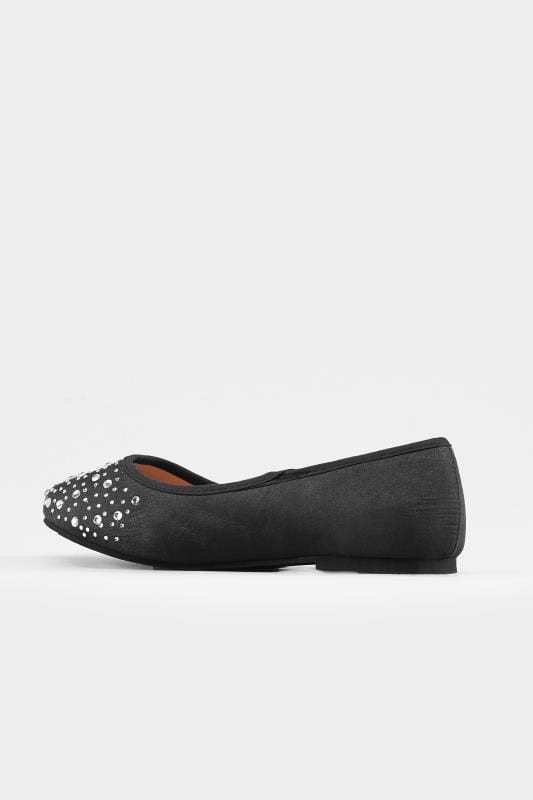 Black Large Diamante Ballerina Pumps In Extra Wide Fit| Yours Clothing ...