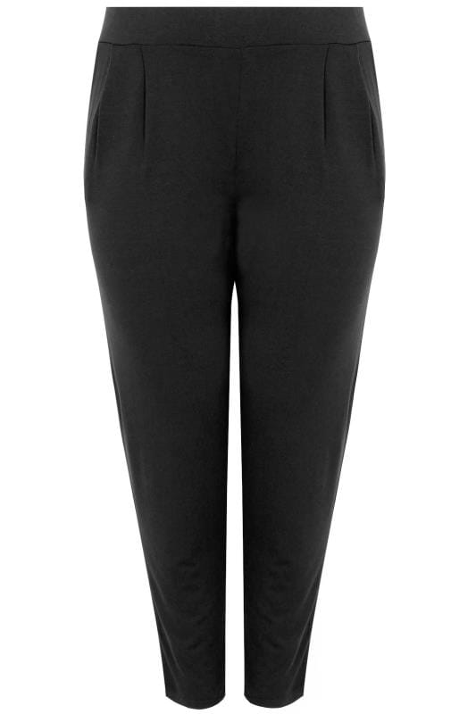 Plus Size Black Double Pleat Jersey Stretch Joggers | Yours Clothing 5