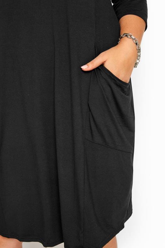 Black Drape Pocket Dress, plus size 16 to 36 | Yours Clothing