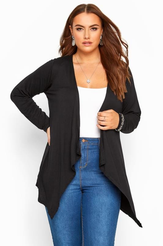 Dex Plus womens Long Sleeve Waterfall Cardigan with Back Embroidery Detail
