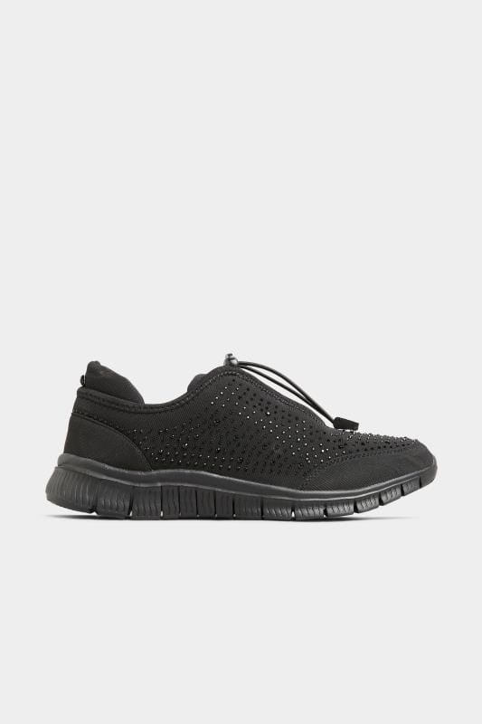 Black Embellished Drawcord Trainers In Extra Wide EEE Fit 2