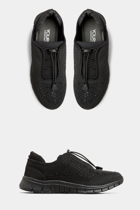 Black Embellished Drawcord Trainers In 
