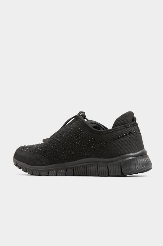 Black Embellished Drawcord Trainers In Extra Wide EEE Fit 4