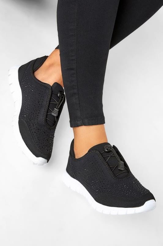 Black Embellished Trainers In Wide E Fit & Extra Wide EEE Fit 1