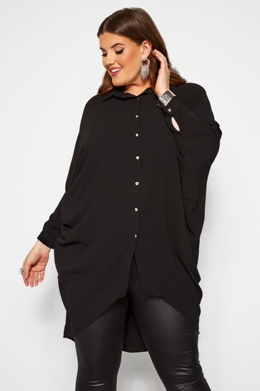 Black Extreme Dipped Back Shirt | Yours Clothing