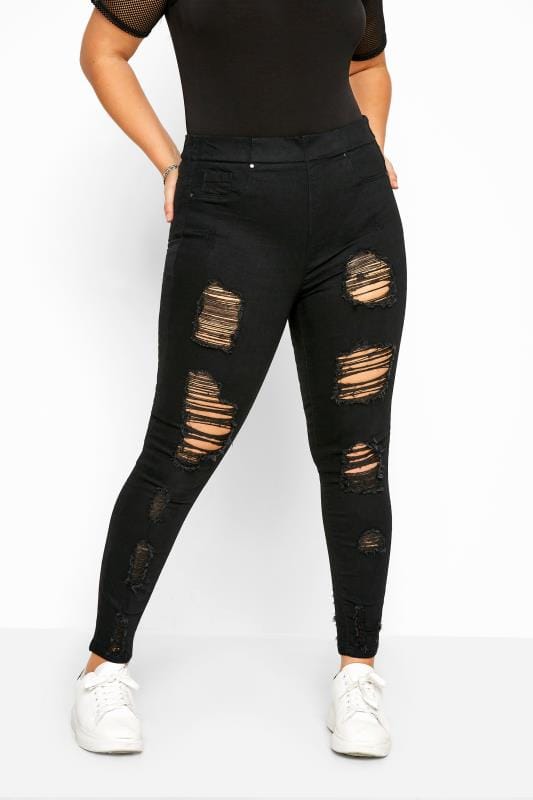 Plus Size Jeggings YOURS FOR GOOD Black Extreme Distressed JENNY Jeggings