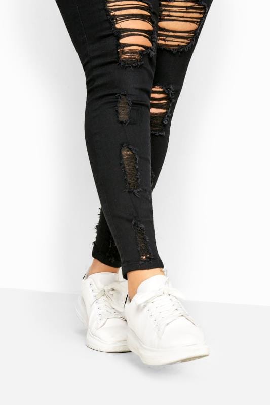 YOURS FOR GOOD Curve Black Extreme Distressed JENNY Jeggings 3
