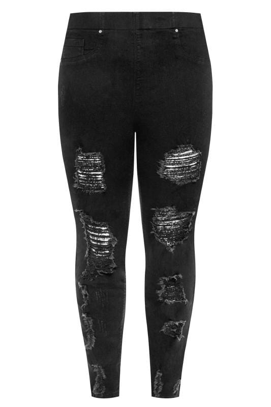 YOURS FOR GOOD Curve Black Extreme Distressed JENNY Jeggings_e111.jpg